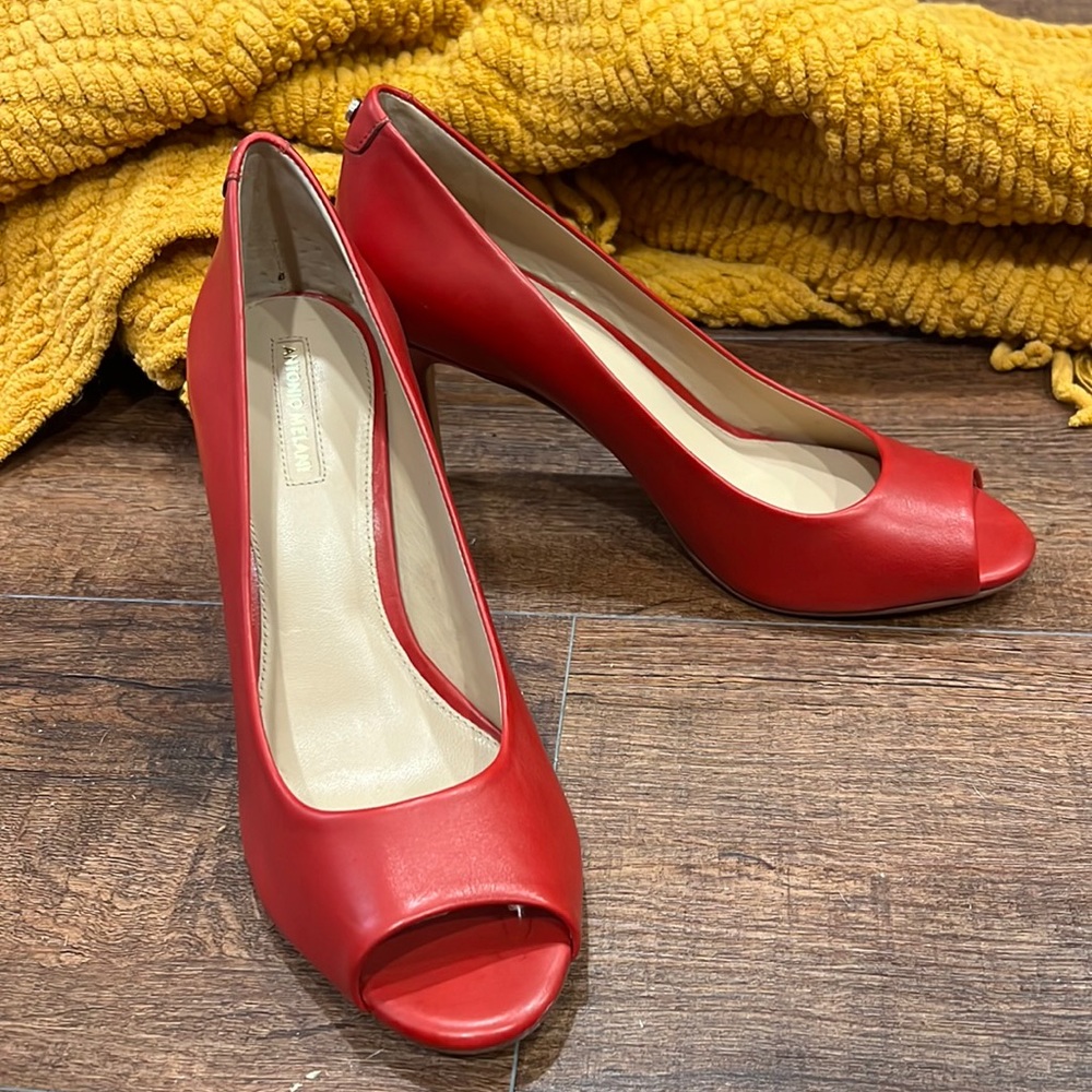 Red Leather Open Toe Low Heel Slip On Pump - Size 8.5 - New